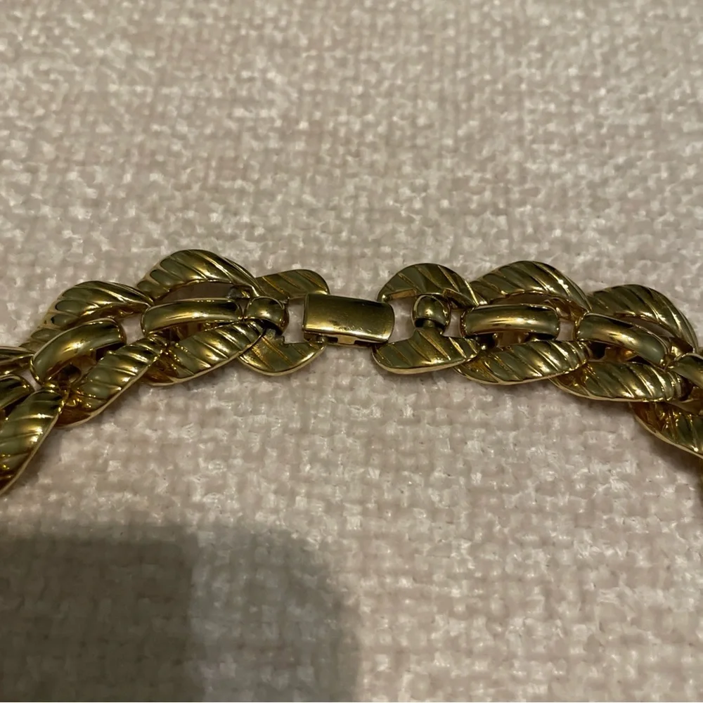 Vintage 80s Monet Gold Tone Triple Gold Plated Statement Necklace 18